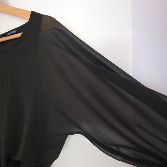 Express Black Sheer Sleeve Mini Dress Knee Size S Elastic Waist Keyhole Back - Picture 2 of 16